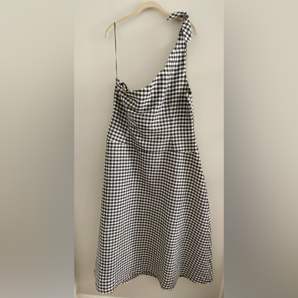 By Anthropologie One-Shoulder Gingham Midi Dress LP PL  black color - Picture 7 of 7